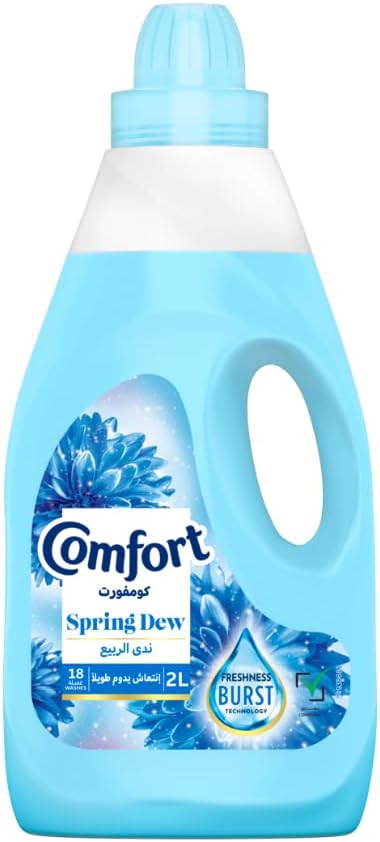 COMFORT Fabric Softener, Spring Dew, with freshness-burst technology for longer lasting fragrance & soft clothes, 4L x 2