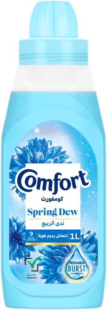 COMFORT Fabric Softener, Spring Dew, with freshness-burst technology for longer lasting fragrance & soft clothes, 4L x 2