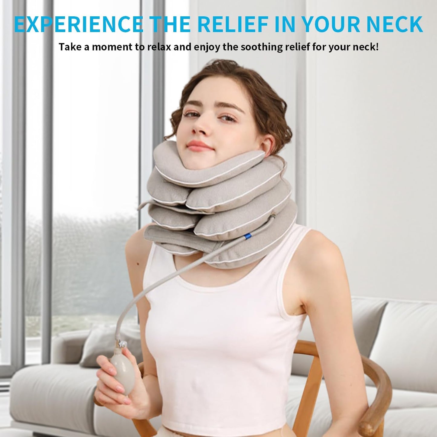 Angju Neck Stretcher with Neck Brace, Cervical Traction Device, Neck Pain Relief Tool, Adjustable Inflatable Cervical Brace,Home Use Neck Decompression Device New Technology Breathable Fabric