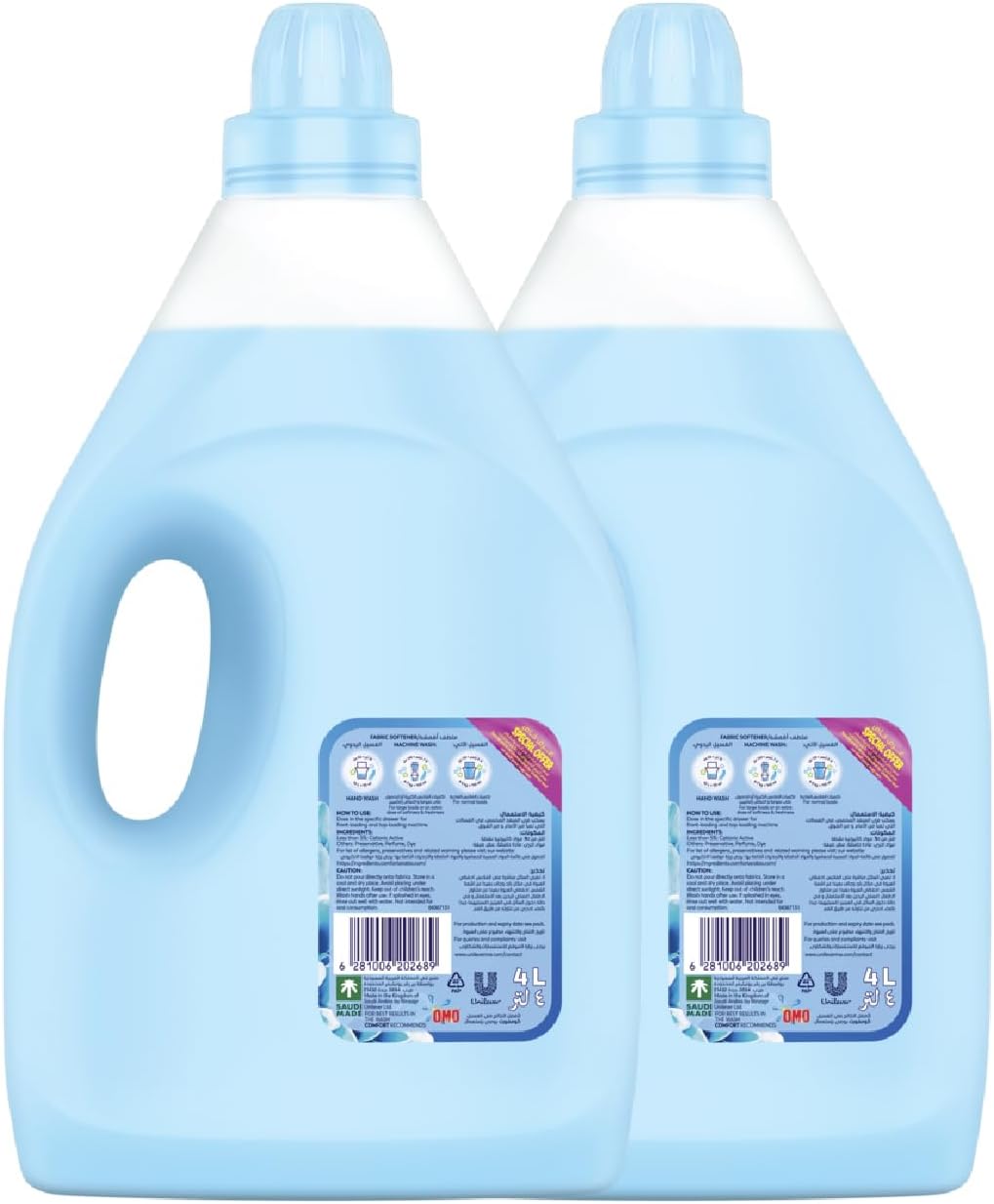 COMFORT Fabric Softener, Spring Dew, with freshness-burst technology for longer lasting fragrance & soft clothes, 4L x 2