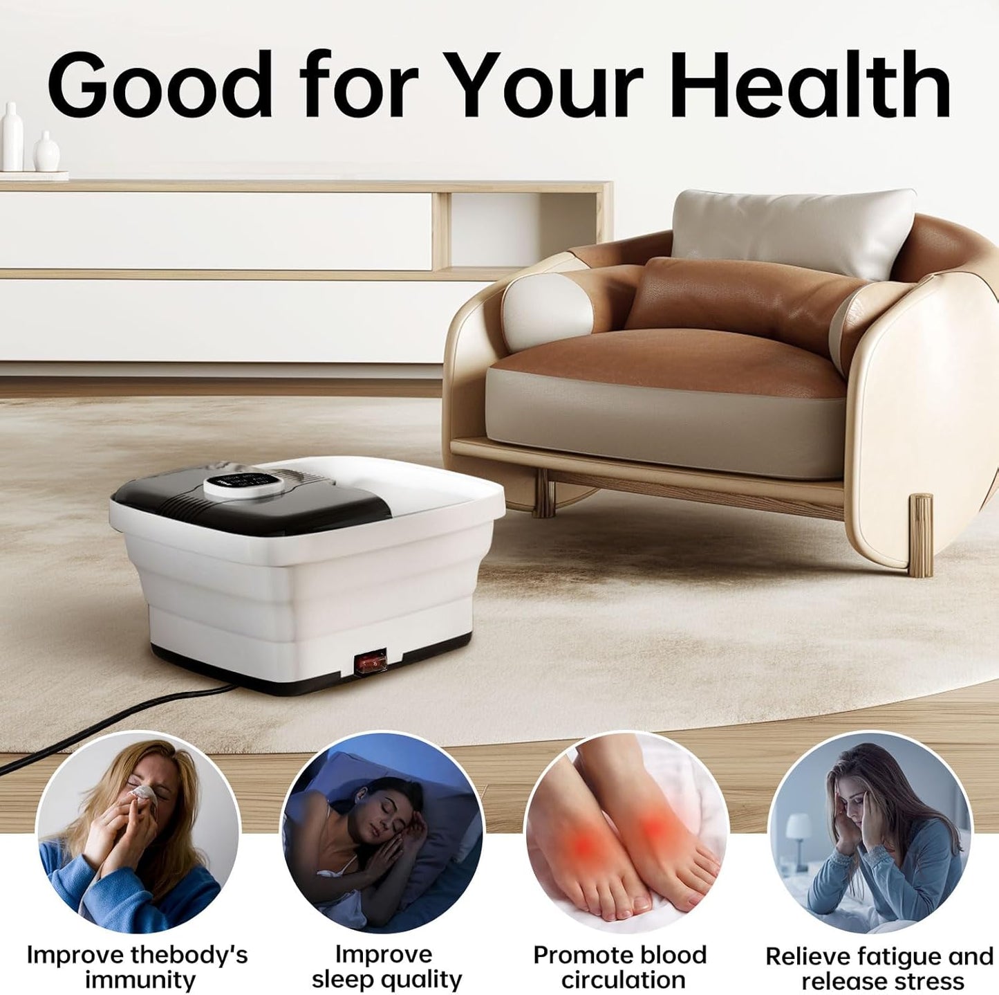 Angju Collapsible Foot Spa with Heat,Remote Temperature Control and Bubble,Foot Bath Massager Tub with 6 Massage Rollers,Timer and Pumice Stone,Electric Pedicure Feet Soak Machine for Stress Relief