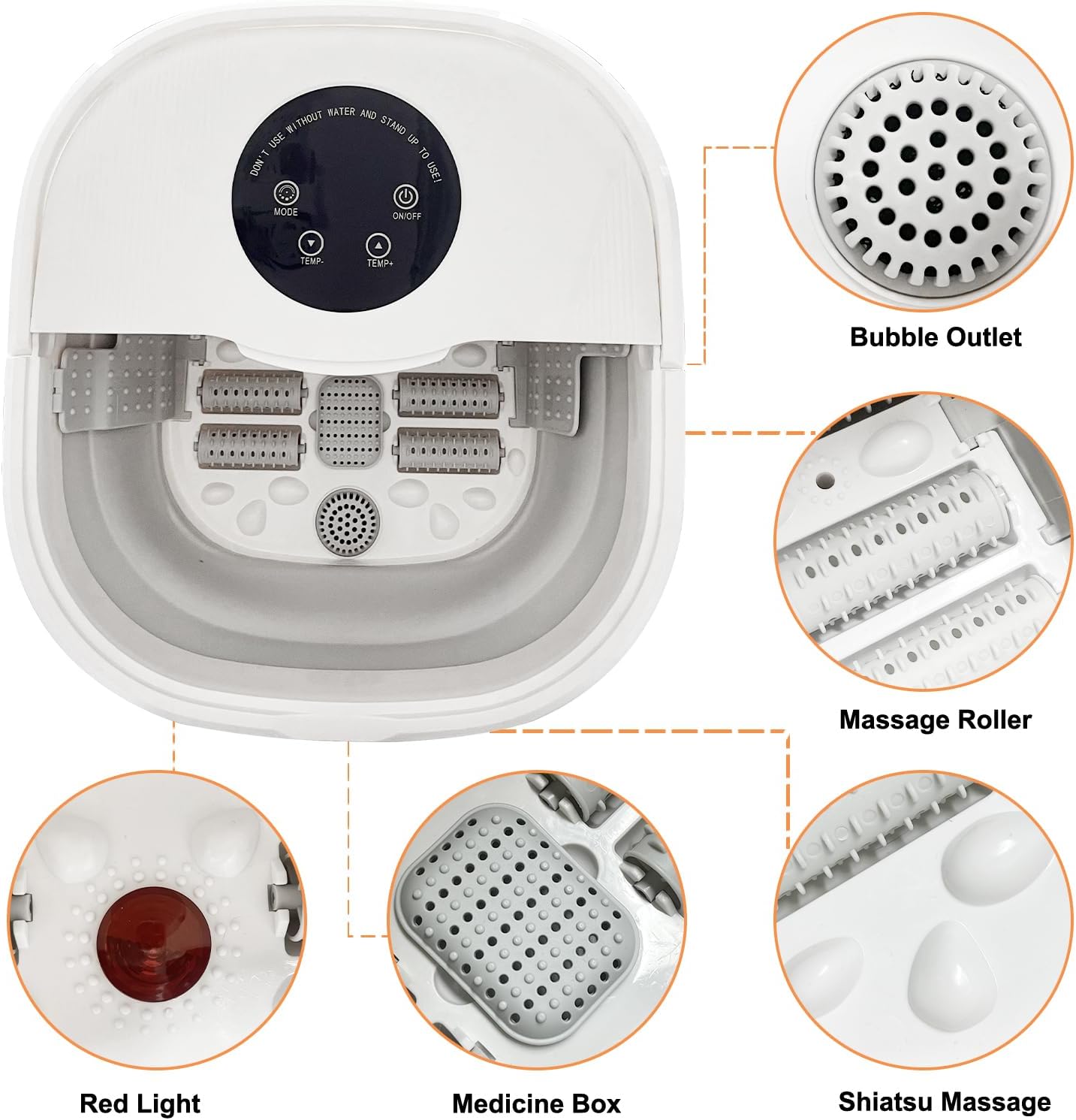 Gluckluz Collapsible Foot Spa Foldable Bath Tub Pedicure Soaking Tub Electric Foot Washer Basin with Remote Temperature Control & Heat Bubbles & 8 Massage Rollers for Feet Stress Relief Home Office