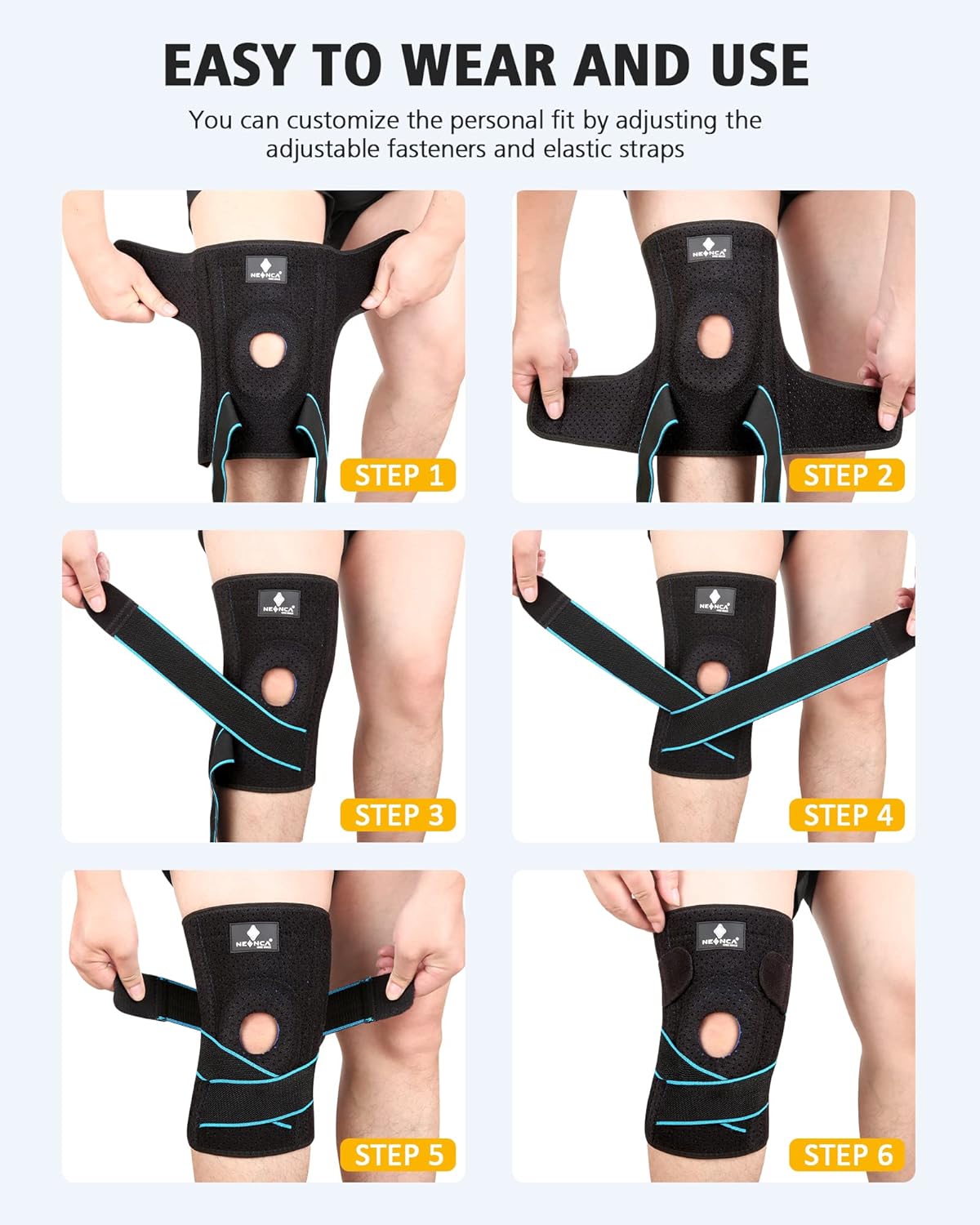 NEENCA Knee Brace with Side Stabilizers & Patella Gel Pads, Adjustable Compression Knee Support Braces for Knee Pain, Meniscus Tear,ACL,MCL,Arthritis, Joint Pain Relief,Injury Recovery -4 Size