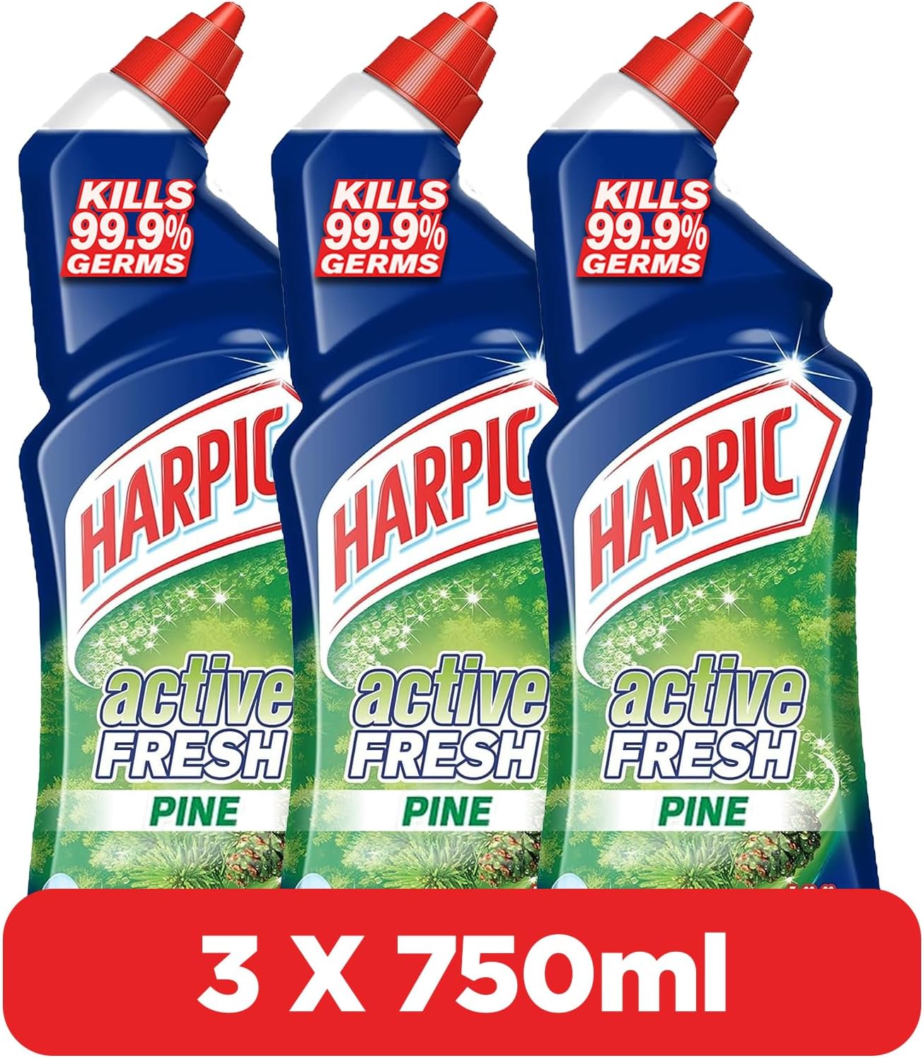 Harpic Active Fresh Toilet Cleaner, Pine Scent, 750ml x 3