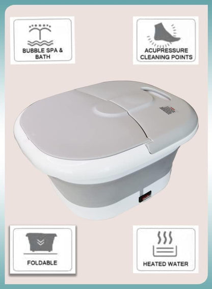 Toshionics Foldable Foot Spa With Heating Bubbles Shiatsu Massager Rollers Mini Feet BathTub Basin Pedicure Bucket For Relieving Fatigue And Body Stress Home Relax Foot Spa Treatment (Grey And White)