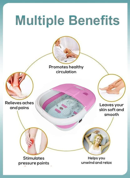 Toshionics Foldable Foot Spa With Heating Bubbles Shiatsu Massager Rollers Mini Feet BathTub Basin Pedicure Bucket For Relieving Fatigue And Body Stress Home Relax Foot Spa Treatment (Grey And White)