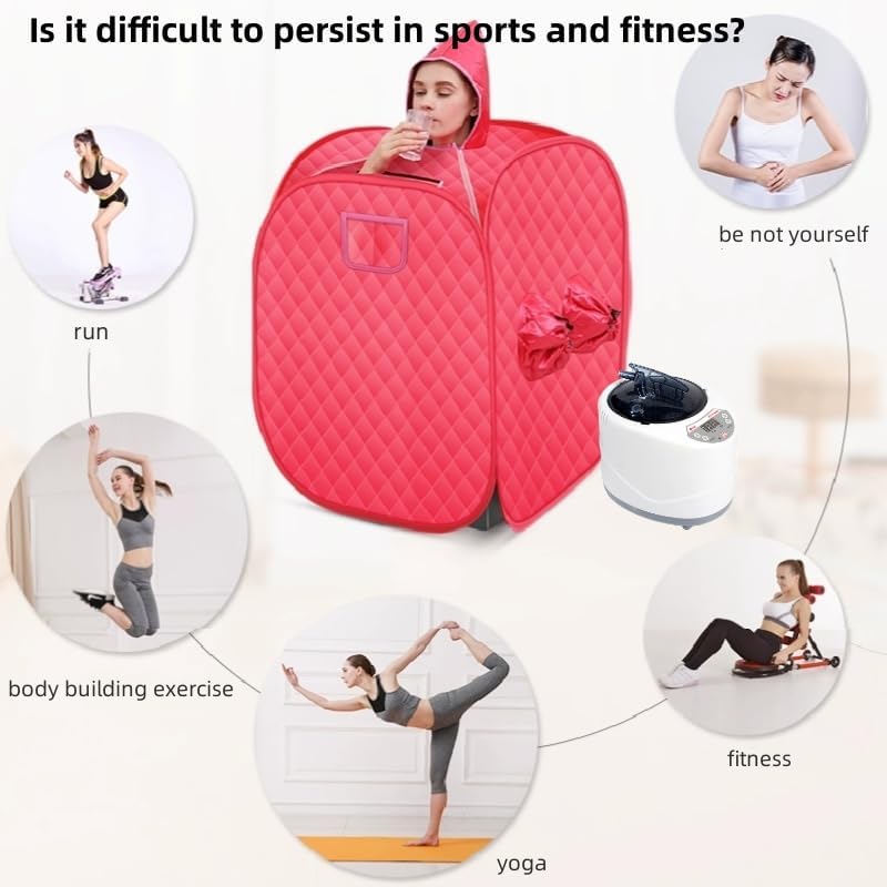 MGPGNOV Personal home steam sauna tent Sauna Private Room, portable Folding home spa steam sauna set, 2L Steam Pot Carrying Bag with remote control and temperature adjustment (Pink)