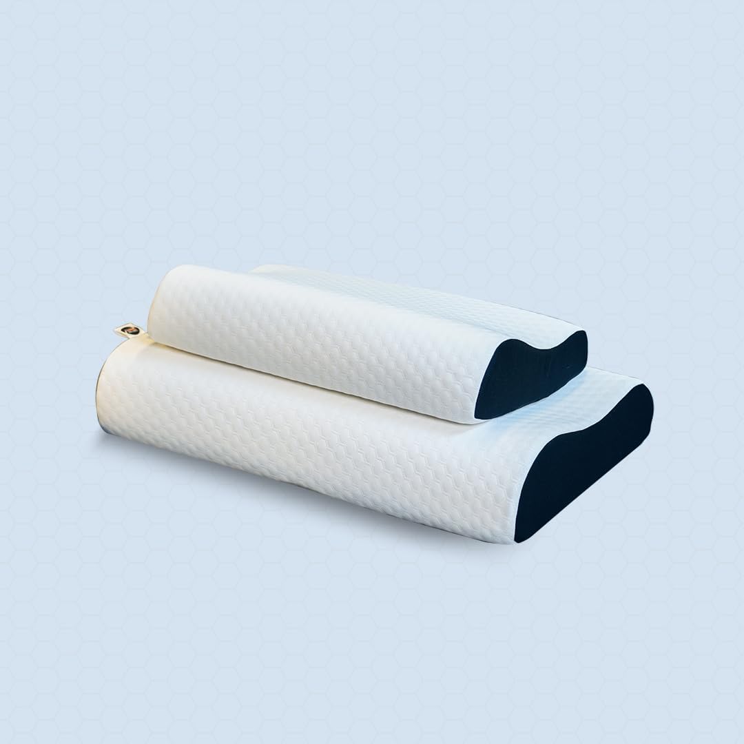 CareFoam Memory Foam Pillow, Contour Cervical Pillow for Neck & Shoulder Pain - Orthopedic Pillow, Neck Cervical Sleeping Pillows for Side & Back Sleepers White Jacquard Cover-Standard (Pack of 2)