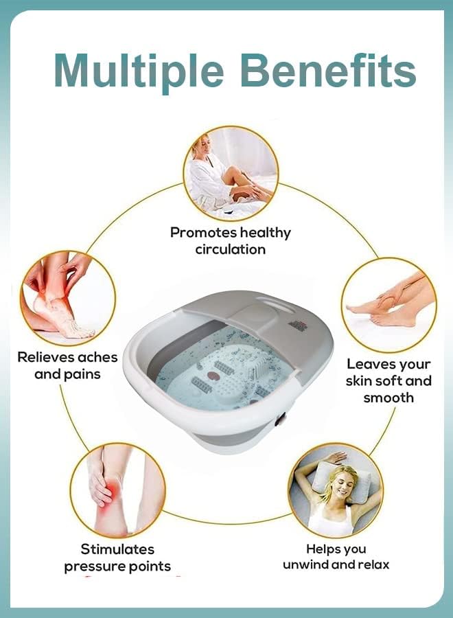 Toshionics Foldable Foot Spa With Heating Bubbles Shiatsu Massager Rollers Mini Feet BathTub Basin Pedicure Bucket For Relieving Fatigue And Body Stress Home Relax Foot Spa Treatment (Grey And White)