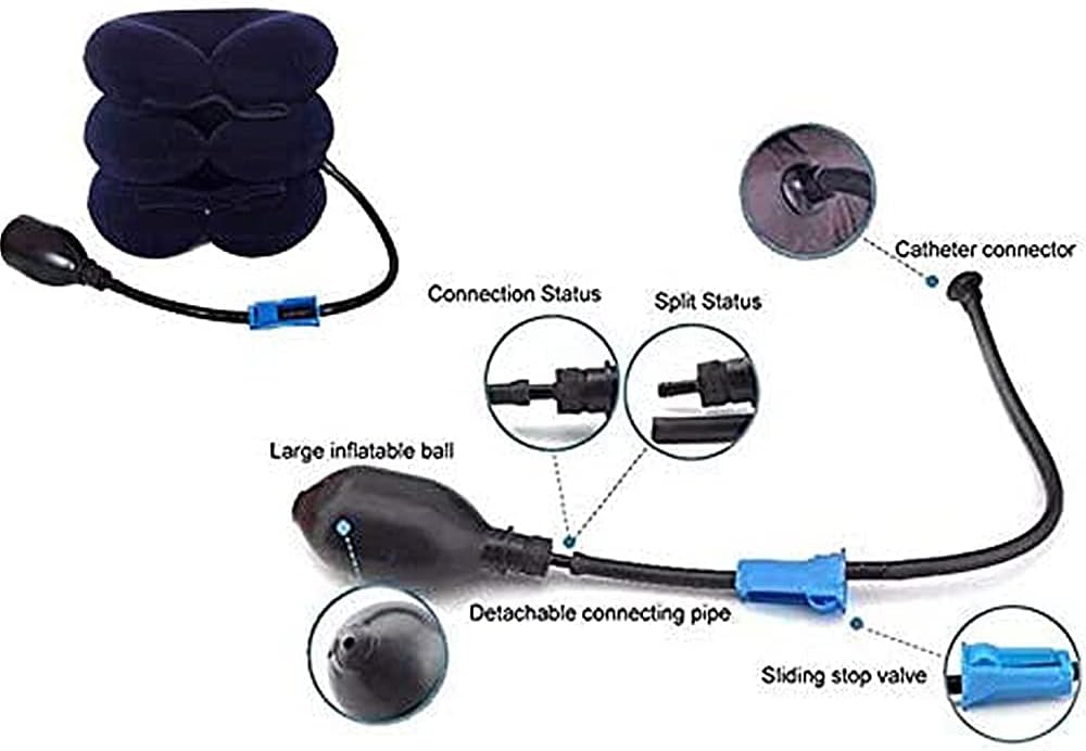 DAYONG Cervical Neck Traction Device Inflatable Adjustable Neck Collar Device,Neck Support Stretcher Relief Spine Alignment Neck Traction Pain Relief (Dark Blue)