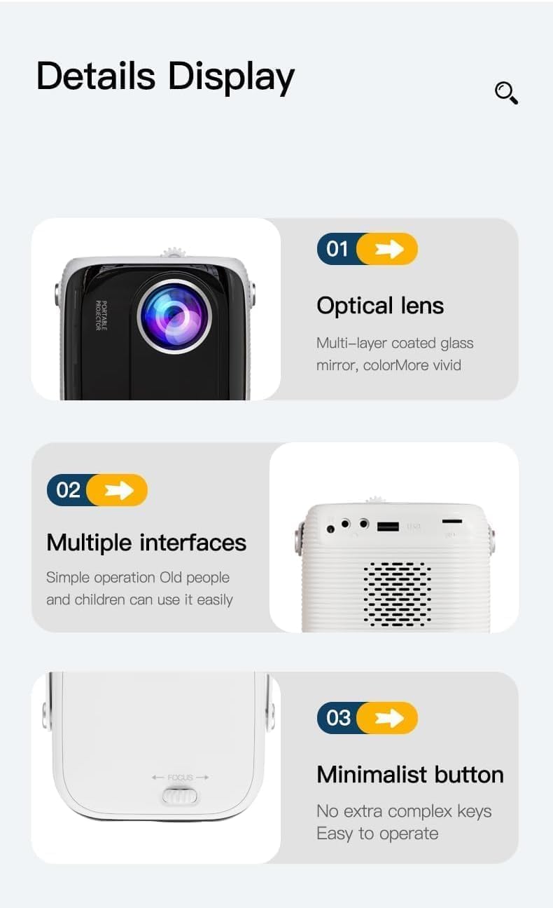 Portable Mini Projector For Home Theater, Native 1080P Projector with Tripod, 150" Display Home Theater, Compatible with Bluetooth/WIFI/USB/SD Card (C)