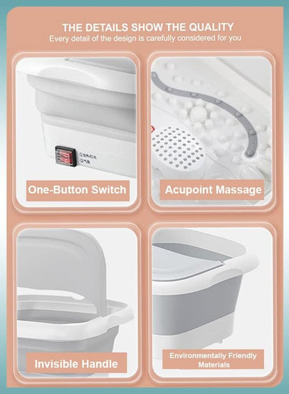 Toshionics Foldable Foot Spa With Heating Bubbles Shiatsu Massager Rollers Mini Feet BathTub Basin Pedicure Bucket For Relieving Fatigue And Body Stress Home Relax Foot Spa Treatment (Grey And White)