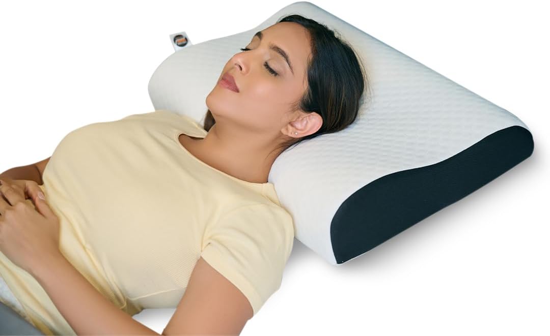 CareFoam Memory Foam Pillow, Contour Cervical Pillow for Neck & Shoulder Pain - Orthopedic Pillow, Neck Cervical Sleeping Pillows for Side & Back Sleepers White Jacquard Cover-Standard (Pack of 2)