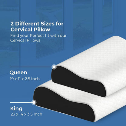CareFoam Memory Foam Pillow, Contour Cervical Pillow for Neck & Shoulder Pain - Orthopedic Pillow, Neck Cervical Sleeping Pillows for Side & Back Sleepers White Jacquard Cover-Standard (Pack of 2)