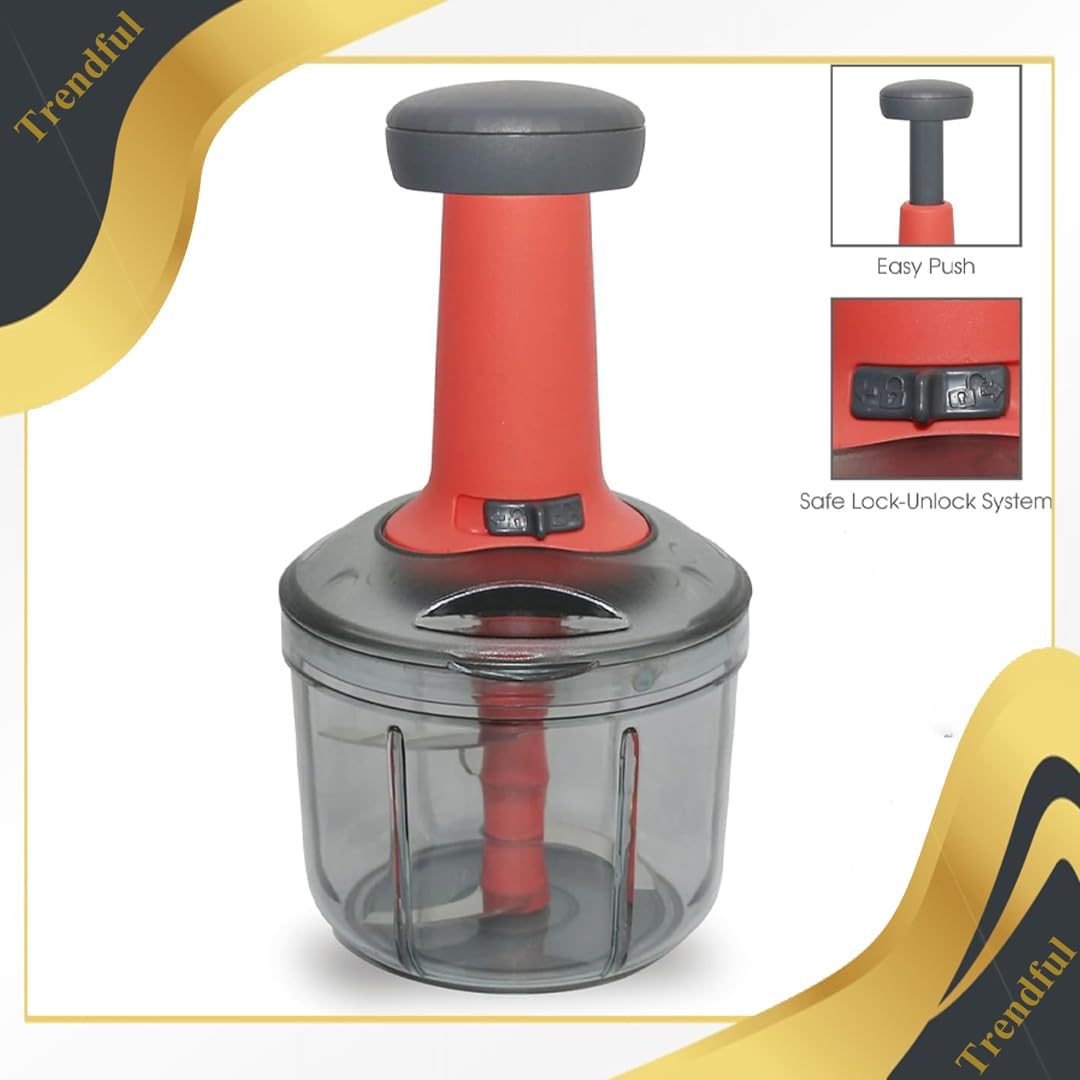 Trendful Manual Food Chopper with Hand Press Push System, Onion, Vegetable & Salad Chopper with Sharp Stainless Steel Blades, Push Type Sprint Chopper (850ML)