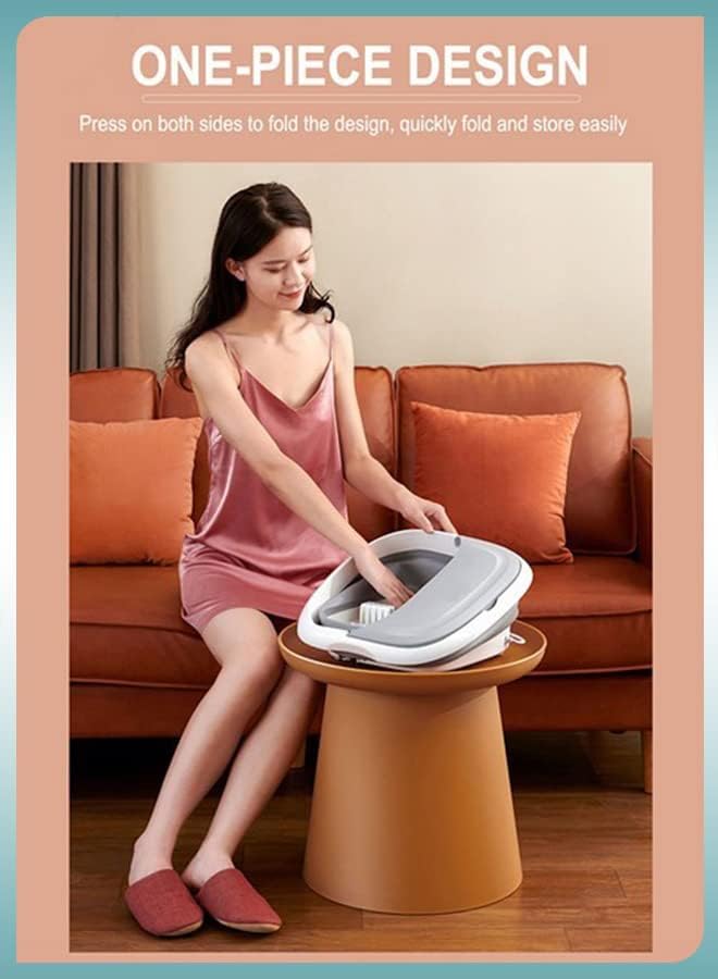Toshionics Foldable Foot Spa With Heating Bubbles Shiatsu Massager Rollers Mini Feet BathTub Basin Pedicure Bucket For Relieving Fatigue And Body Stress Home Relax Foot Spa Treatment (Grey And White)