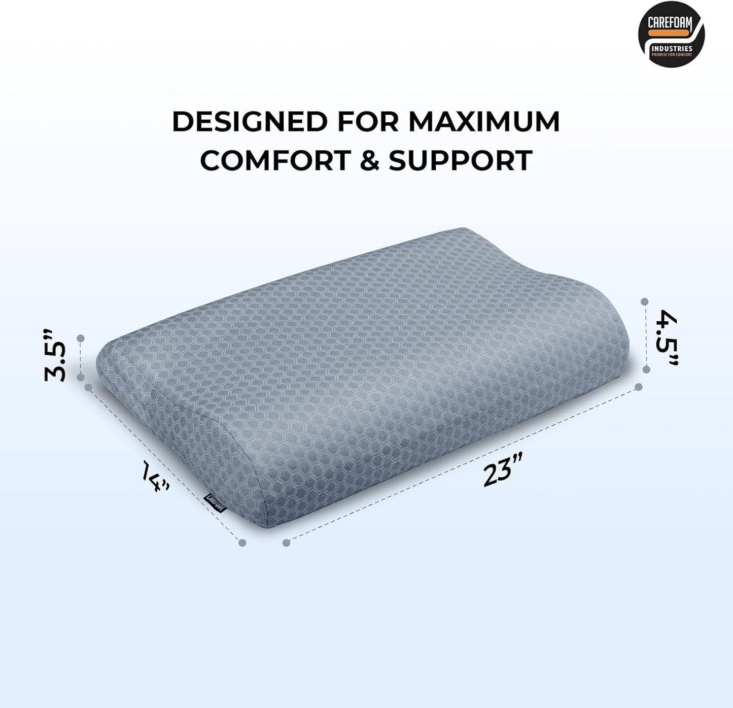 CareFoam Memory Foam Pillow, Contour Cervical Pillow for Neck & Shoulder Pain - Orthopedic Pillow, Neck Cervical Sleeping Pillows for Side & Back Sleepers White Jacquard Cover-Standard (Pack of 2)