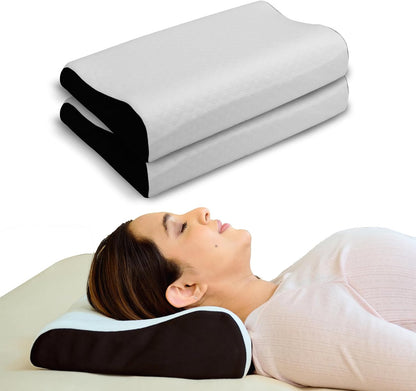 CareFoam Memory Foam Pillow, Contour Cervical Pillow for Neck & Shoulder Pain - Orthopedic Pillow, Neck Cervical Sleeping Pillows for Side & Back Sleepers White Jacquard Cover-Standard (Pack of 2)