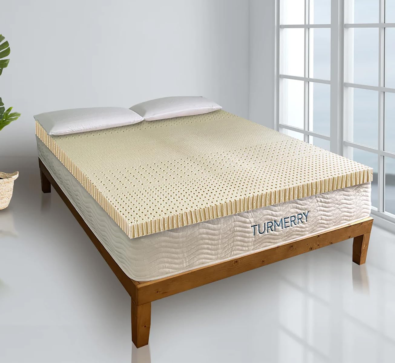 Turmerry 7 Zone Green Natural Organic Latex Mattress Topper King Size - 2 inch - Soft Plush Pillow Top - GOLS Certified Latex Foam Bed Pad for Side Sleepers Zonal Support Durable and Breathable