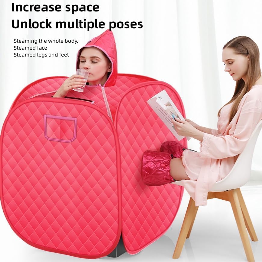 MGPGNOV Personal home steam sauna tent Sauna Private Room, portable Folding home spa steam sauna set, 2L Steam Pot Carrying Bag with remote control and temperature adjustment (Pink)