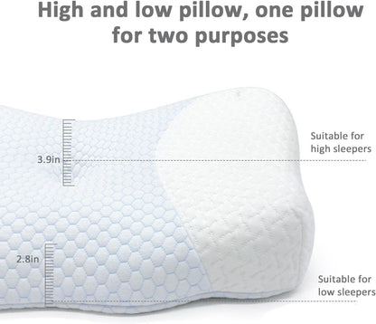 TDOO Memory Foam Cervical Pillow, 2 in 1 Ergonomic Contour Orthopedic Pillow for Neck Pain, Contoured Support Pillows for Side Back Stomach Sleepers (WA)