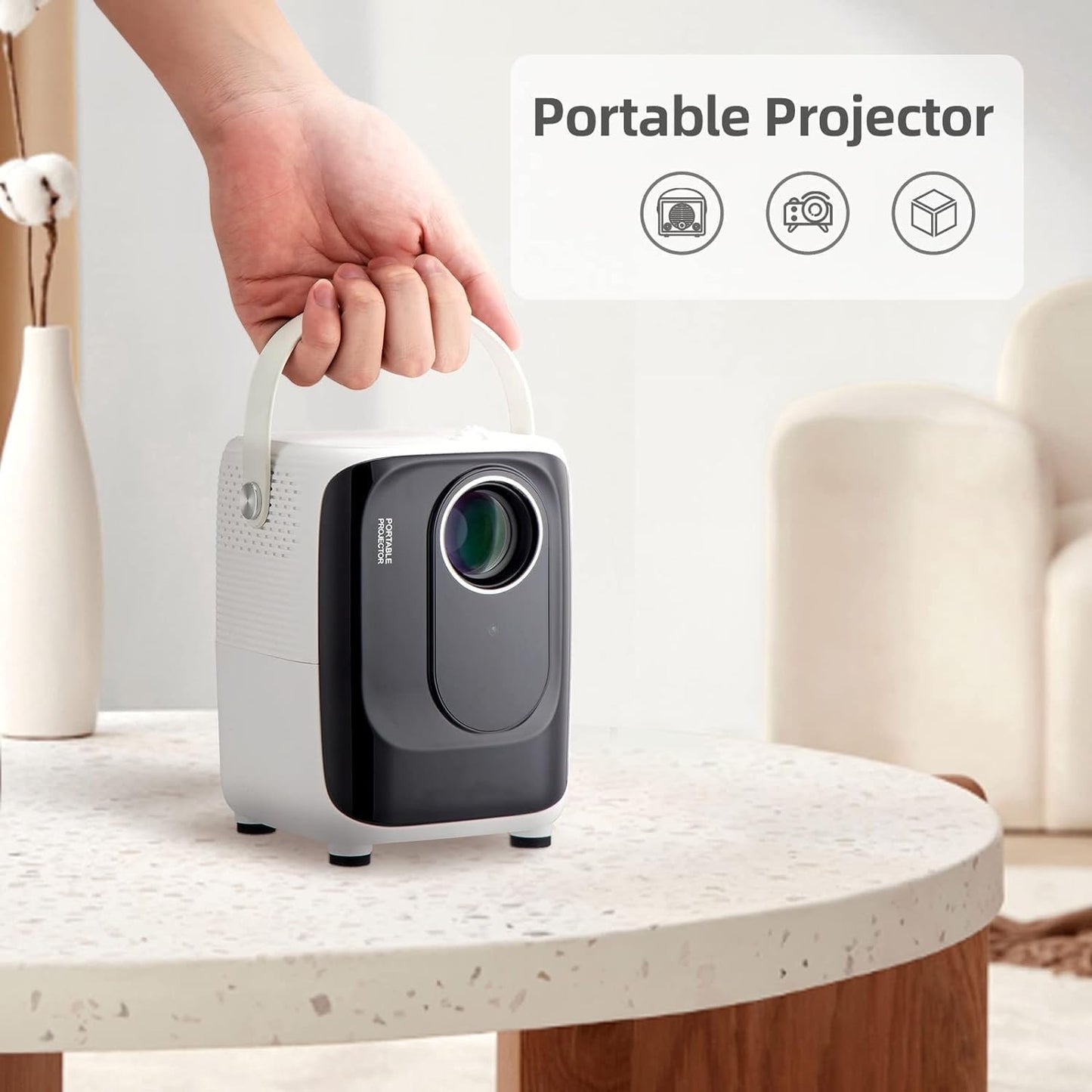 Portable Mini Projector For Home Theater, Native 1080P Projector with Tripod, 150" Display Home Theater, Compatible with Bluetooth/WIFI/USB/SD Card (C)