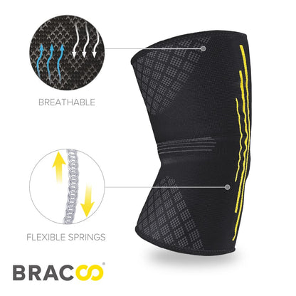 Bracoo Knee Brace, Knee Compression Sleeve Support for Men Women with Side Stabilizers, Dynamic Compression Lightweight & Breathable Support - Arthritis Pain, Injury Recovery, Running, Workout, KE92