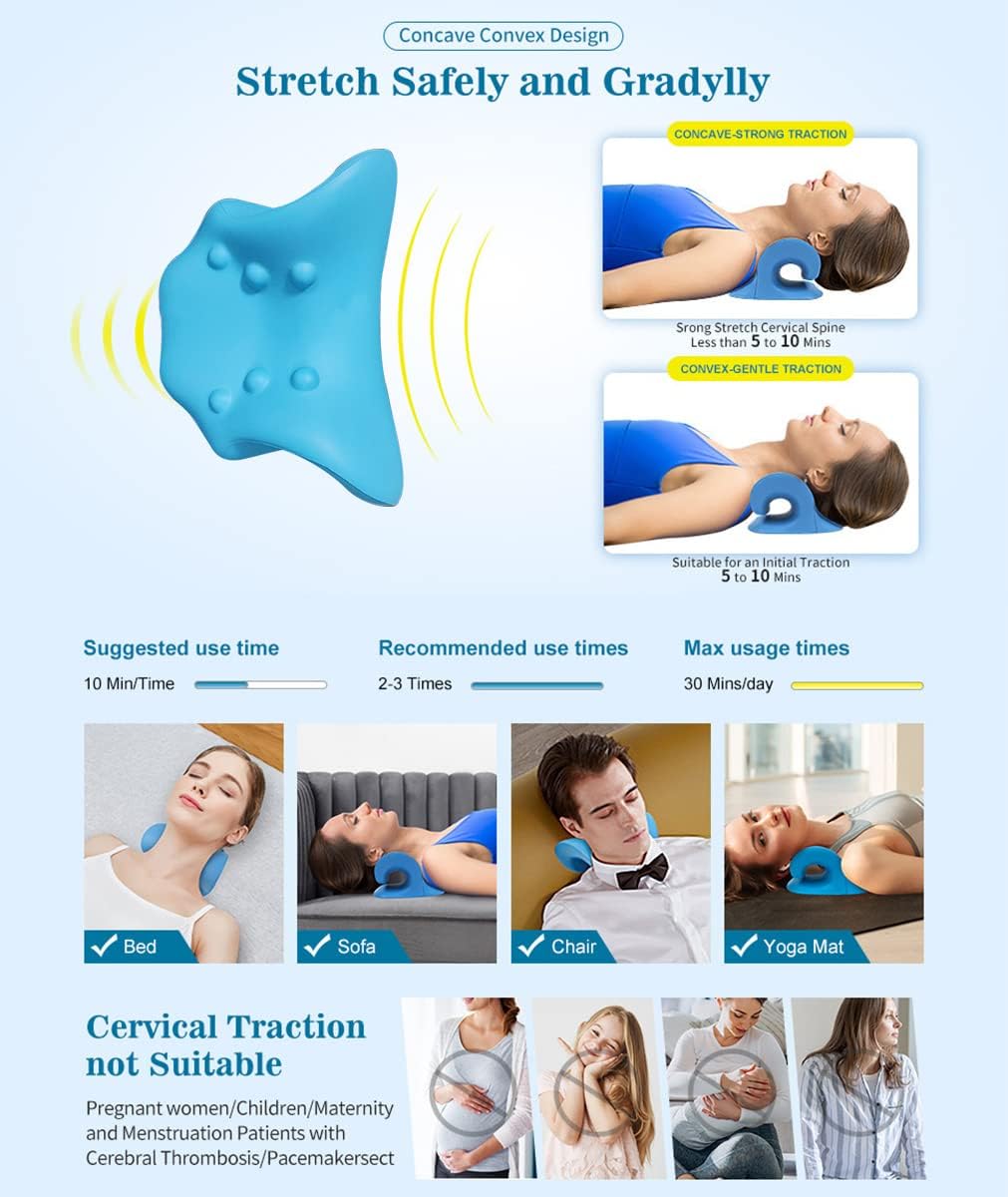 ECVV Cervical Neck Traction Pillow Neck and Shoulder Relaxer Orthopedic Pillow Neck Stretcher for Pain Relief and Muscle Relax with Massage Point