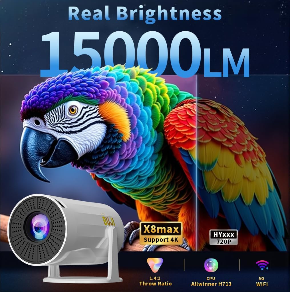 コブキBUJI 4K 1080P Portable Projector with Screen 1500LM Arabic UI Android 11.0 HD Mini Projector 5G WIFI bluetooth home video projector Auto Keystone 180° Rotatable with Stand CE/FCC Certified
