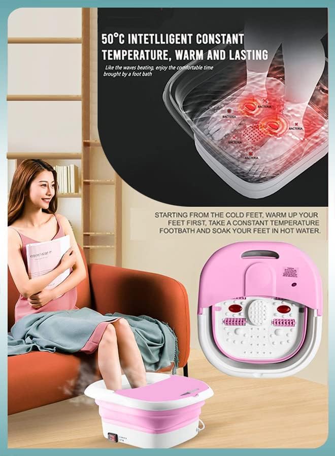 Toshionics Foldable Foot Spa With Heating Bubbles Shiatsu Massager Rollers Mini Feet BathTub Basin Pedicure Bucket For Relieving Fatigue And Body Stress Home Relax Foot Spa Treatment (Grey And White)