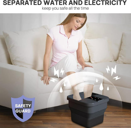 Collapsible Foot Spa Electric Rotary Massage, Foot Bath with Heat, Bubble, Temp Control-remote control, and 18 Motorized Shiatsu Massage Balls