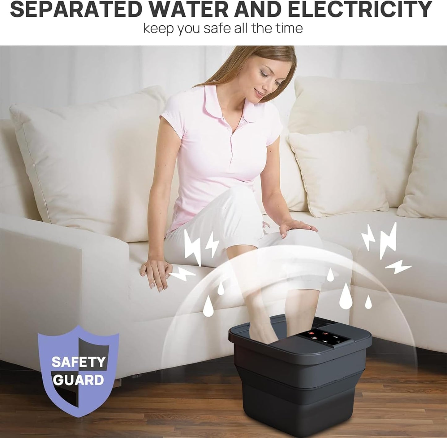 Collapsible Foot Spa Electric Rotary Massage, Foot Bath with Heat, Bubble, Temp Control-remote control, and 18 Motorized Shiatsu Massage Balls