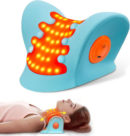 Angju Heated Neck Stretcher with Red Light Therapy, Wireless Cervical Traction Device for TMJ Pain Relief and Shoulder Relaxer, Neck Stretcher Pillow for Home/Office Used