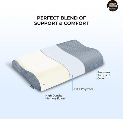 CareFoam Memory Foam Pillow, Contour Cervical Pillow for Neck & Shoulder Pain - Orthopedic Pillow, Neck Cervical Sleeping Pillows for Side & Back Sleepers White Jacquard Cover-Standard (Pack of 2)