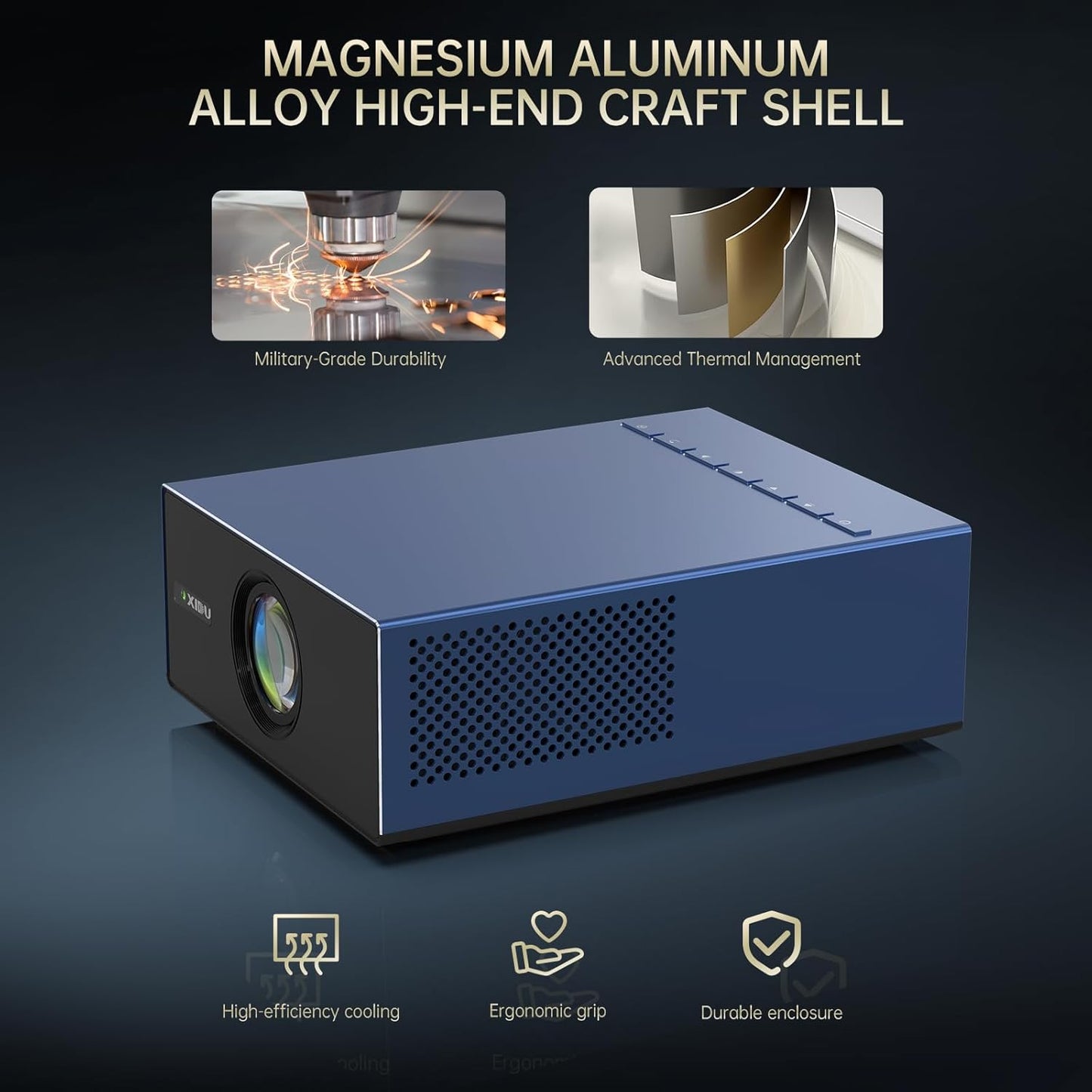 4K Projector with WIFI and Bluetooth, XIDU 2000ANSI Electric Focus Aluminum Alloy Projector, Auto Keystone 1080P Movie proyector, Dual 8W Speaker, Home Theater Portable Projecter for Phone (Naval)