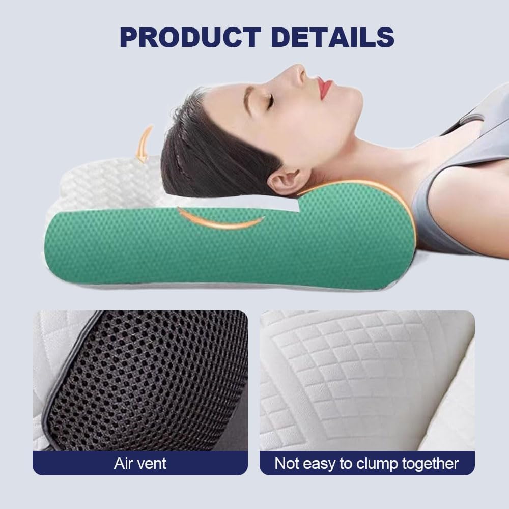 2025 Ergonomic Cervical Support Goose Down Pillow for Neck Pain Relief, Luxury Sleeping Pillow with Memory Foam, Breathable Soft Comfort Neck Pillow for Side and Back Sleepers, Blue