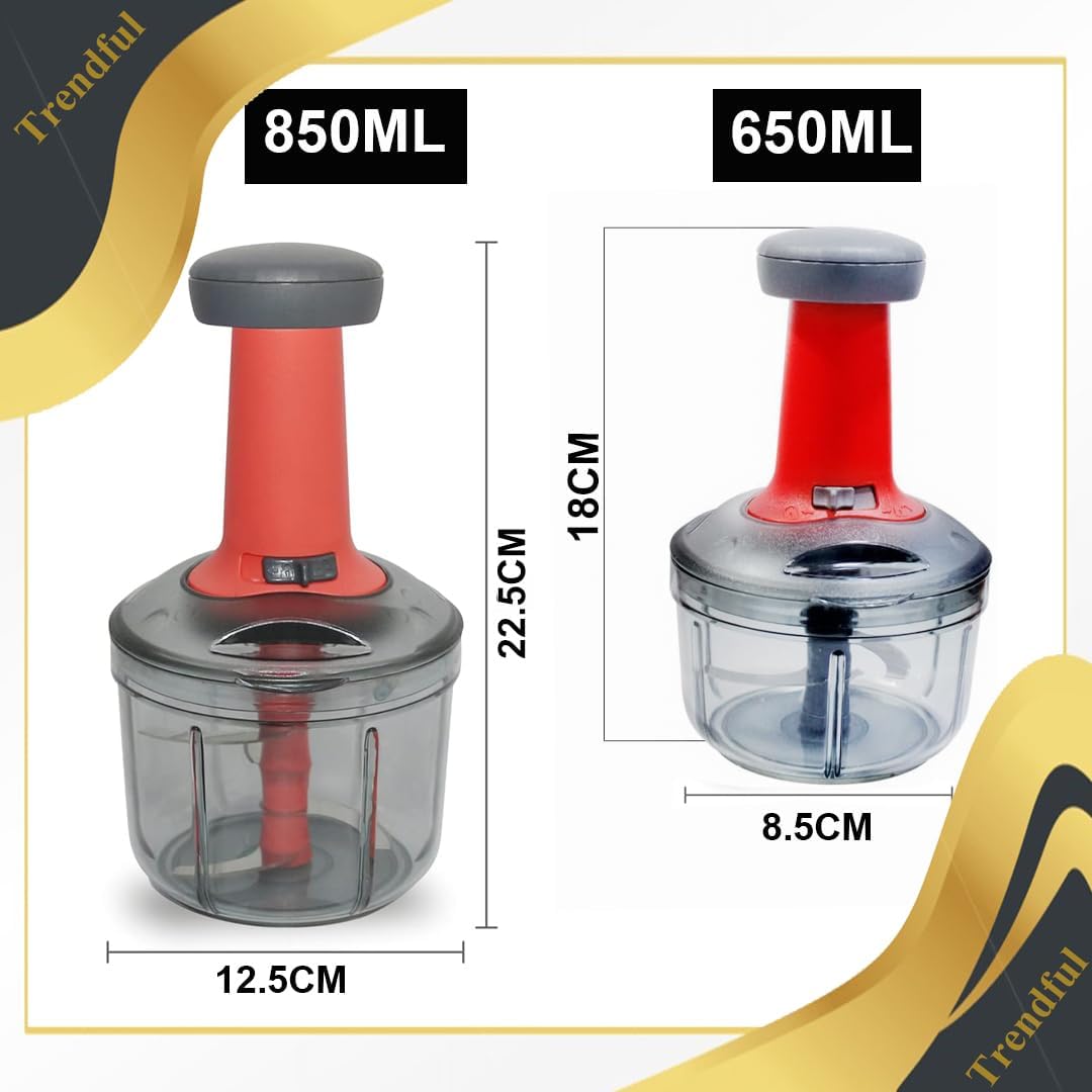 Trendful Manual Food Chopper with Hand Press Push System, Onion, Vegetable & Salad Chopper with Sharp Stainless Steel Blades, Push Type Sprint Chopper (850ML)
