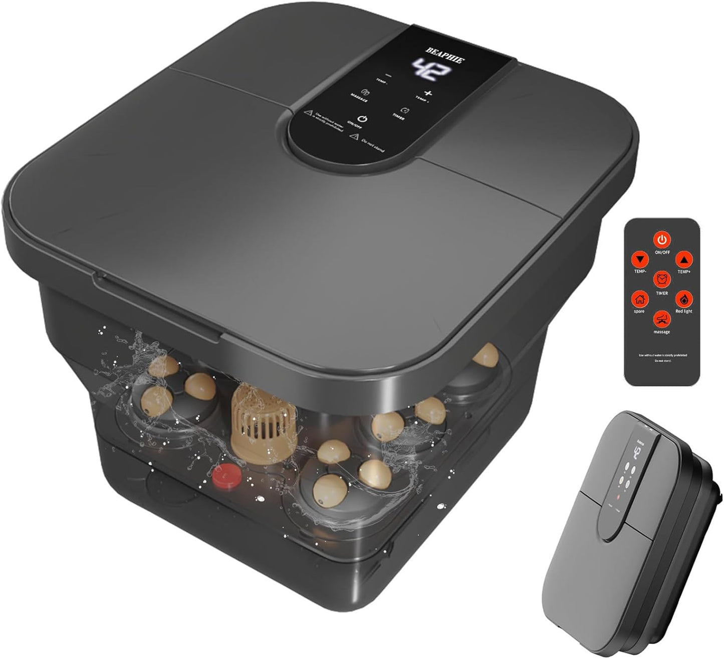 Collapsible Foot Spa Electric Rotary Massage, Foot Bath with Heat, Bubble, Temp Control-remote control, and 18 Motorized Shiatsu Massage Balls