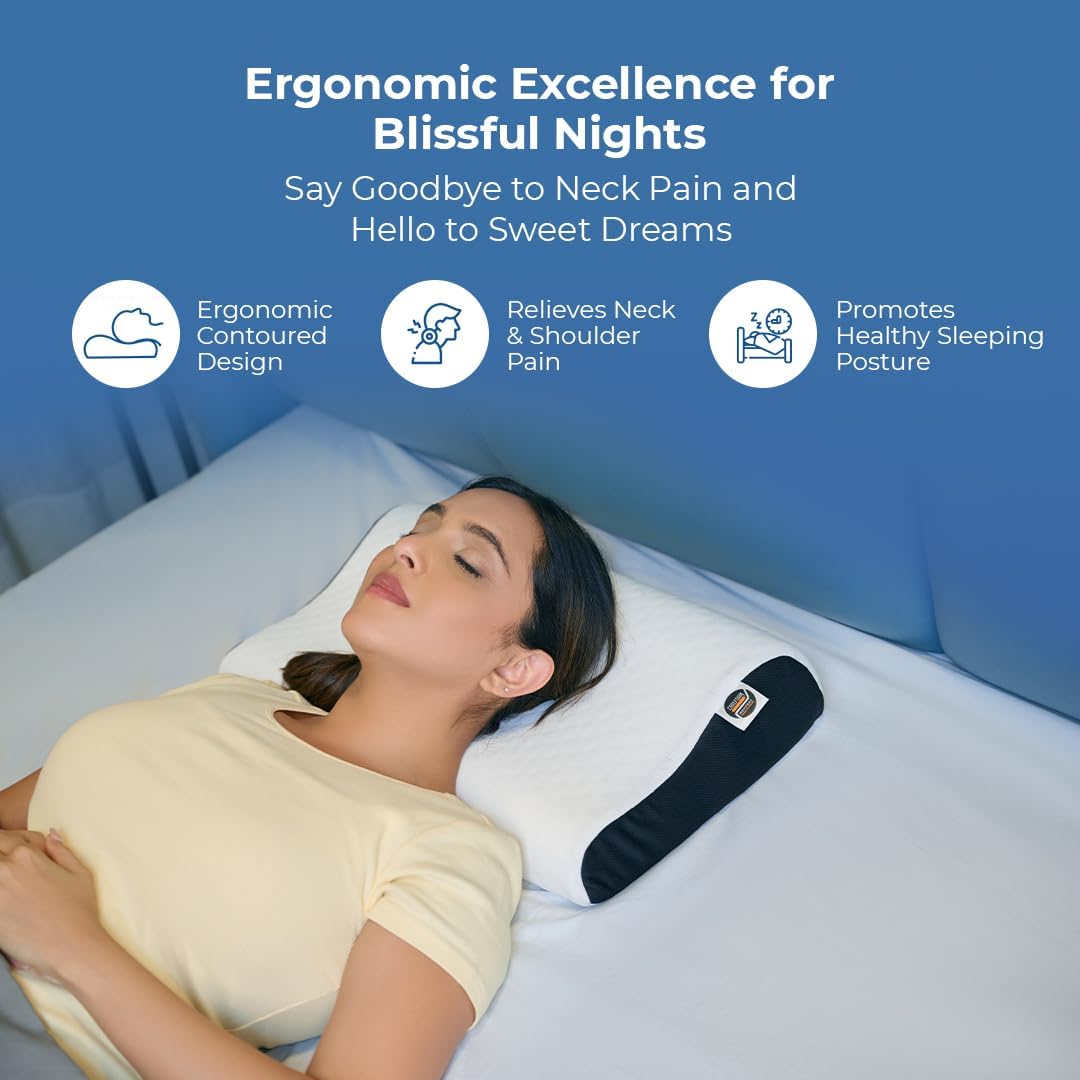 CareFoam Memory Foam Pillow, Contour Cervical Pillow for Neck & Shoulder Pain - Orthopedic Pillow, Neck Cervical Sleeping Pillows for Side & Back Sleepers White Jacquard Cover-Standard (Pack of 2)