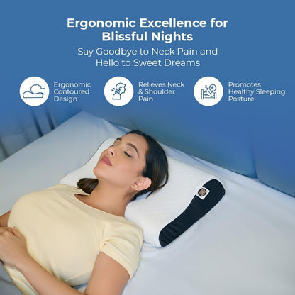 CareFoam Memory Foam Pillow, Contour Cervical Pillow for Neck & Shoulder Pain - Orthopedic Pillow, Neck Cervical Sleeping Pillows for Side & Back Sleepers White Jacquard Cover-Standard (Pack of 2)