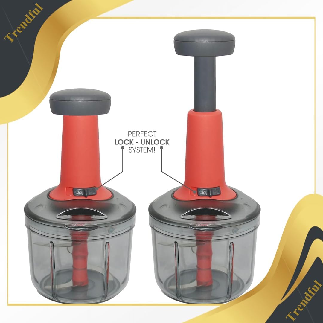 Trendful Manual Food Chopper with Hand Press Push System, Onion, Vegetable & Salad Chopper with Sharp Stainless Steel Blades, Push Type Sprint Chopper (850ML)