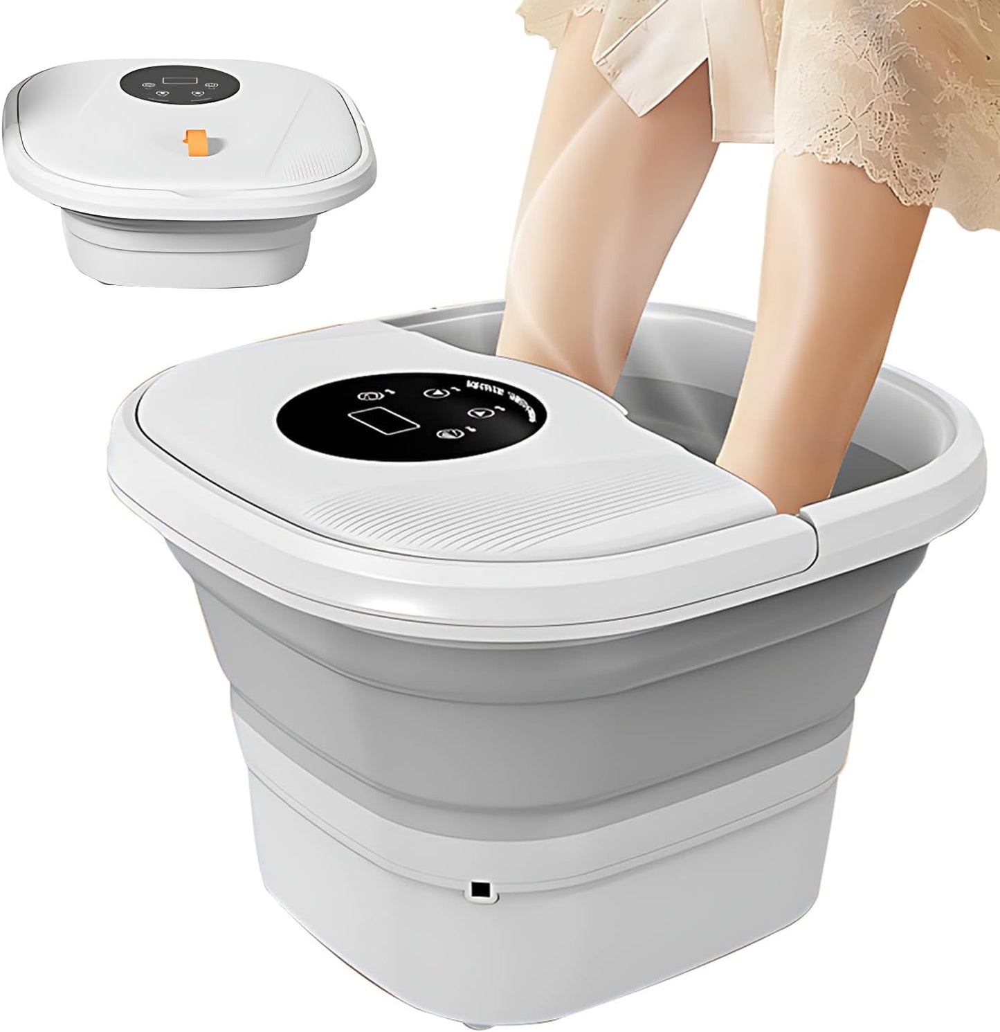 Gluckluz Collapsible Foot Spa Foldable Bath Tub Pedicure Soaking Tub Electric Foot Washer Basin with Remote Temperature Control & Heat Bubbles & 8 Massage Rollers for Feet Stress Relief Home Office