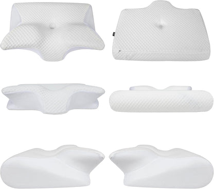 HOMCA Memory Foam Cervical Pillow, 2 in 1 Ergonomic Contour Orthopedic Pillow for Neck Pain, Contoured Support Pillows for Side Back Stomach Sleepers