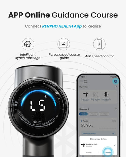 RENPHO Active Massage Gun with Heat Deep Tissue Muscle, 2022 Upgrade Powerful Portable Gun Massage Percussion Massager Gun for Athletes, Electric Back Massagers, Handheld Body Massager Gun Gifts