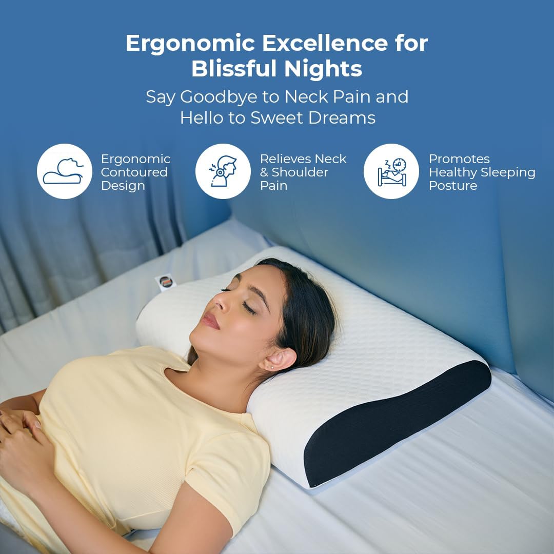 CareFoam Memory Foam Pillow, Contour Cervical Pillow for Neck & Shoulder Pain - Orthopedic Pillow, Neck Cervical Sleeping Pillows for Side & Back Sleepers White Jacquard Cover-Standard (Pack of 2)