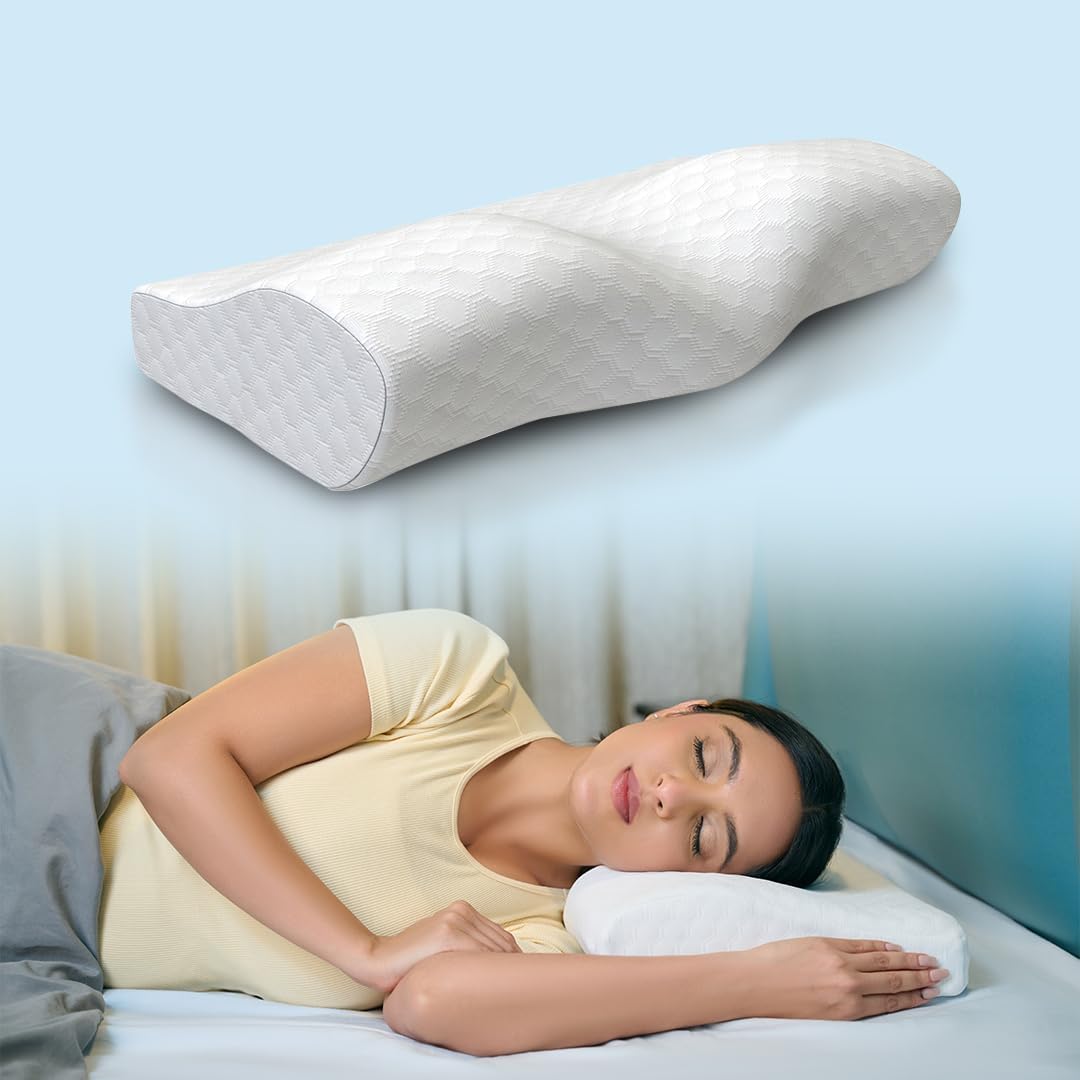CareFoam Memory Foam Pillow, Contour Cervical Pillow for Neck & Shoulder Pain - Orthopedic Pillow, Neck Cervical Sleeping Pillows for Side & Back Sleepers White Jacquard Cover-Standard (Pack of 2)