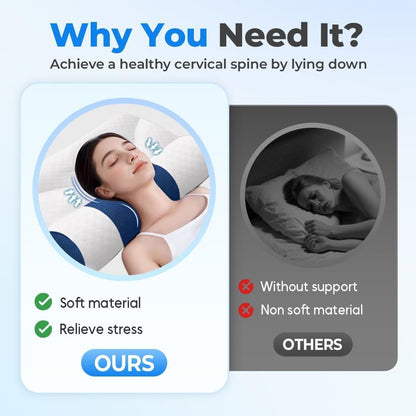 2025 Ergonomic Cervical Support Goose Down Pillow for Neck Pain Relief, Luxury Sleeping Pillow with Memory Foam, Breathable Soft Comfort Neck Pillow for Side and Back Sleepers, Blue