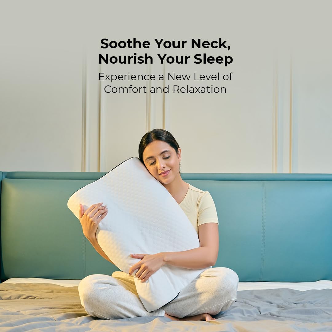 CareFoam Memory Foam Pillow, Contour Cervical Pillow for Neck & Shoulder Pain - Orthopedic Pillow, Neck Cervical Sleeping Pillows for Side & Back Sleepers White Jacquard Cover-Standard (Pack of 2)