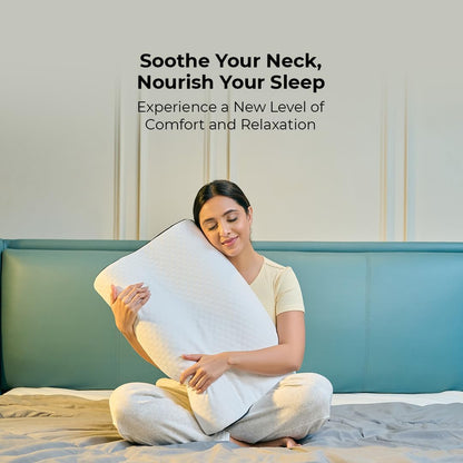 CareFoam Memory Foam Pillow, Contour Cervical Pillow for Neck & Shoulder Pain - Orthopedic Pillow, Neck Cervical Sleeping Pillows for Side & Back Sleepers White Jacquard Cover-Standard (Pack of 2)