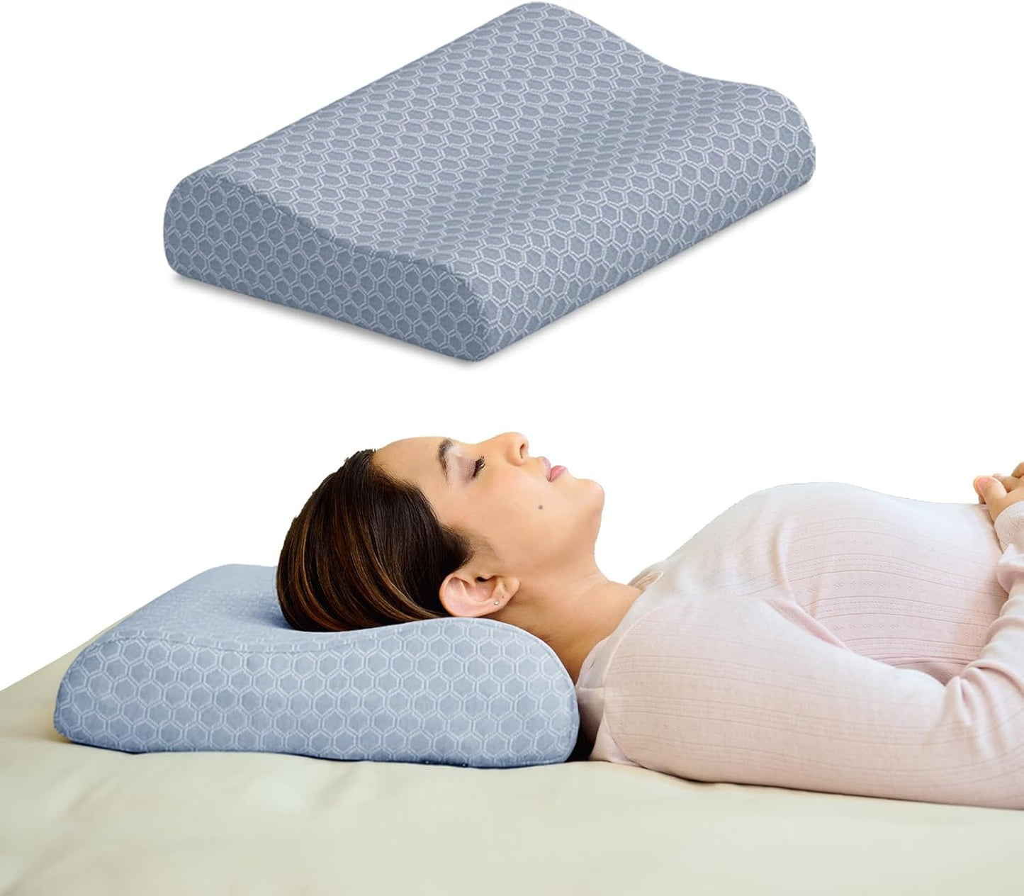 CareFoam Memory Foam Pillow, Contour Cervical Pillow for Neck & Shoulder Pain - Orthopedic Pillow, Neck Cervical Sleeping Pillows for Side & Back Sleepers White Jacquard Cover-Standard (Pack of 2)